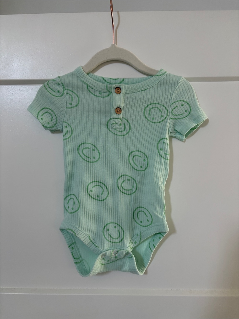 Cat & Jack Mint Green Smiley Ribbed Baby One-Piece 3-6 Months